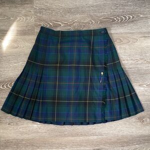 Vintage Plaid Pleated Mini Skirt in Green Tartan